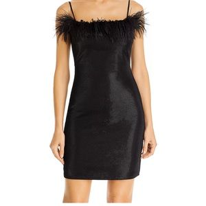Black mini feather dress from aqua Bloomingdale’s